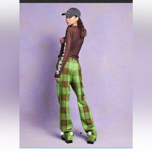 Asos COLLUSION plaid flare pants SIZE 8 Green/ brown